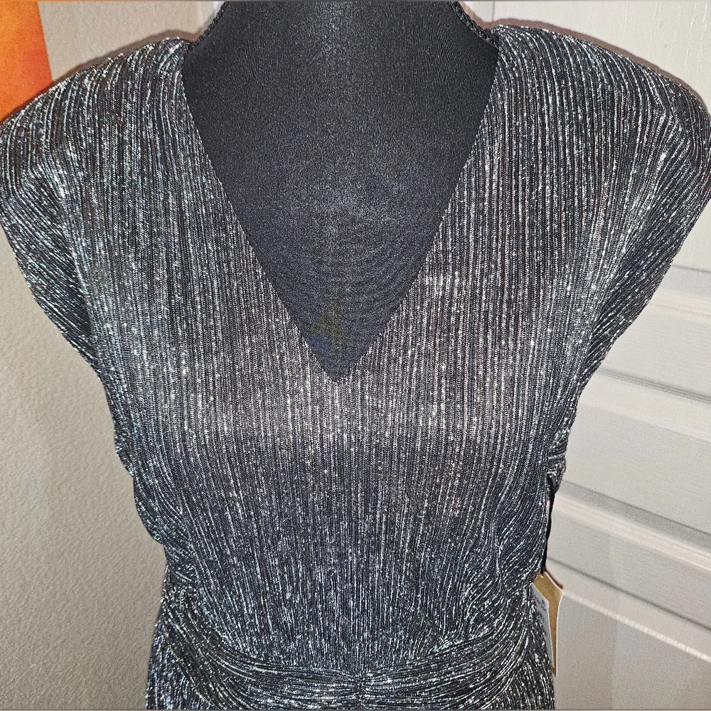 NWT Halogen Metallic Silver And Black Midi Dress